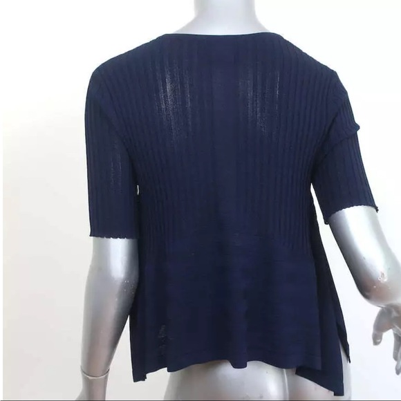 Opening Ceremony Asymmetric Crop Top Navy Linear Ribbed Knit Size Extra Small - Picture 2 of 5